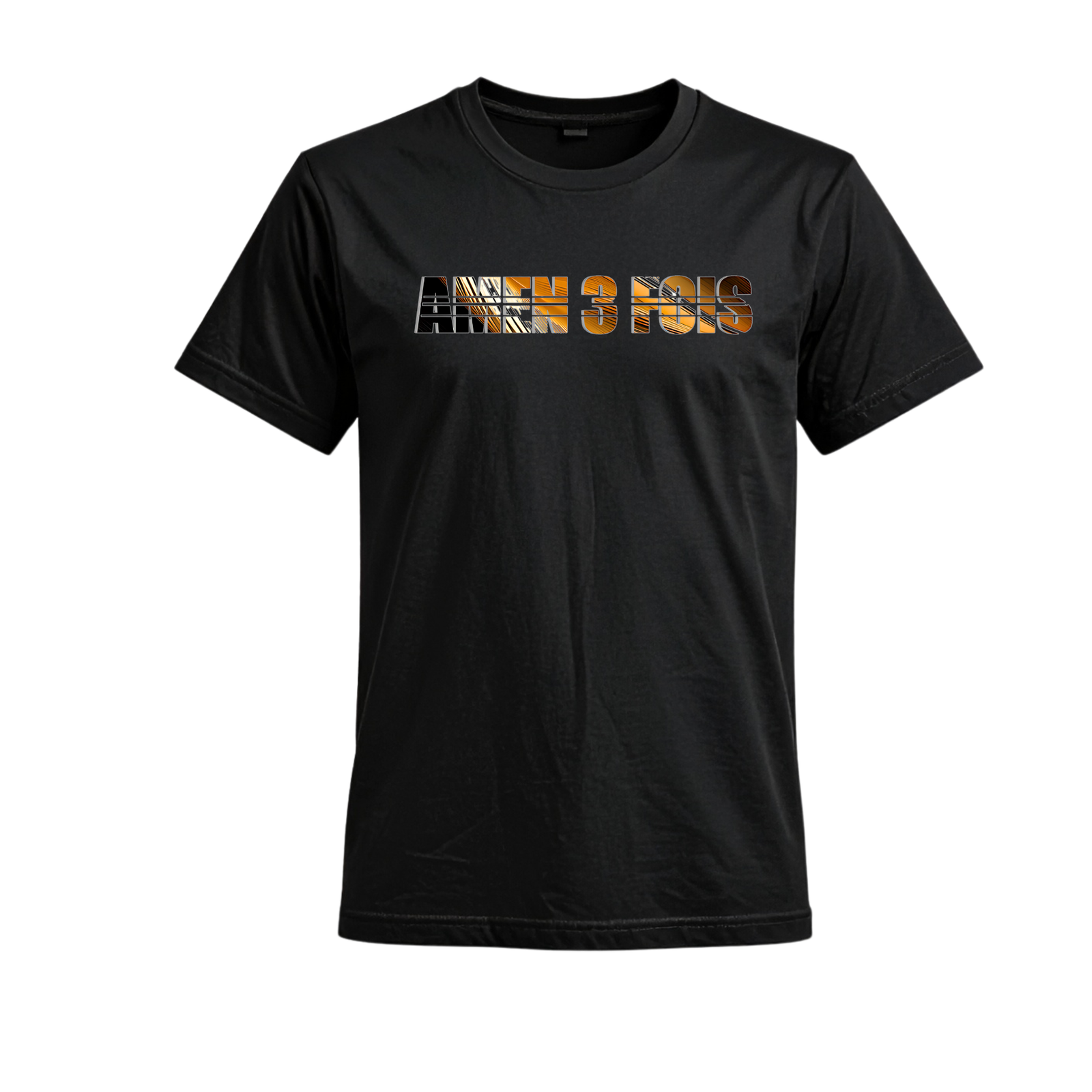 Black T-shirt Gold "Amen 3 fois" Printed